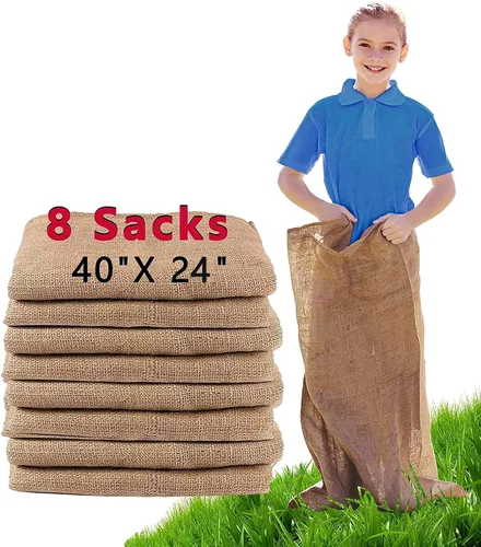 Vista 9 de Paquete de 4 bolsas de arpillera para carreras de sacos de patatas de 24 x 40 pulgadas, juegos de césped al aire libre para niños y adultos