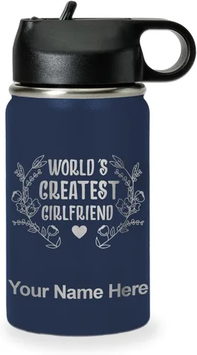 Vista 18 de LaserGram Botella de agua personalizada, World's Greatest Girlfriend, acero inoxidable de doble pared aislada al vacío con popote superior, regalo