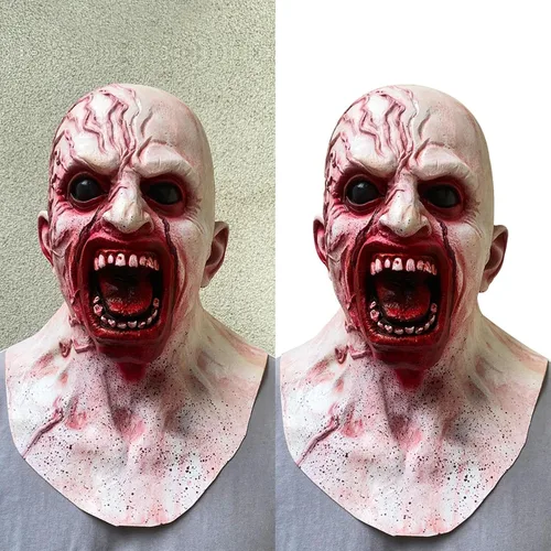 Vista 3 de Bagmrteho Máscara de Halloween para hombre cicatriz, máscara de zombi aterrador, disfraz de cosplay, accesorios de fiesta para adultos