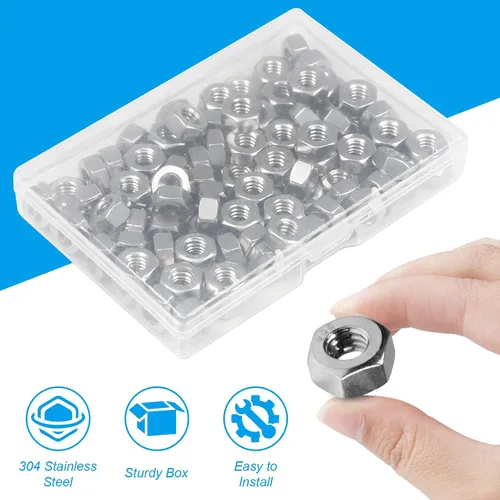 Vista 5 de 200 piezas M4-0.7 Tuerca hexagonal, Tuercas de acero inoxidable 304, M4x0.7mm de accionamiento hexagonal, Tuerca hexagonal métrica de rosca gruesa