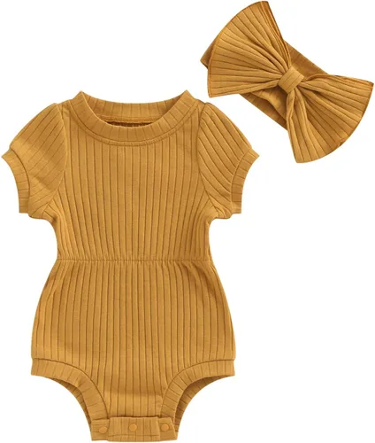 Vista 8 de Traje de verano para niña pequeña, de manga corta, acanalado, overol liso, pantalones cortos, ropa para recién nacidos