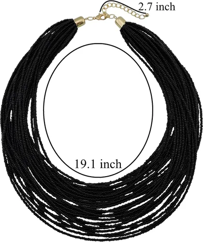 Vista 6 de BOCAR - Collar de cuentas de semillas gruesas de múltiples capas para regalo de mujer (NK-10351)