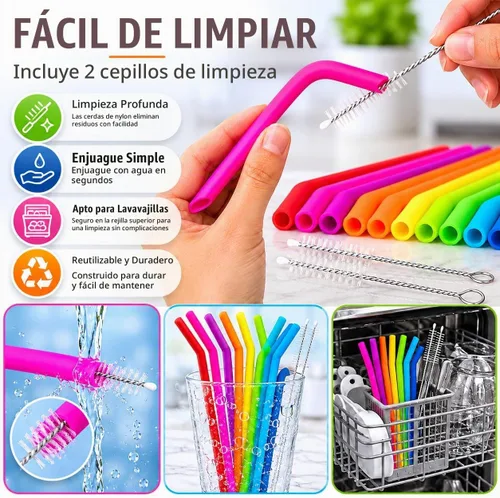 Vista 8 de 15 PAPAS PARA TODOS LOS VANOS - Pajitas reutilizables de silicona para vasos Yeti de 30 y 20 oz - Flexibles, fáciles de limpiar + 2 cepillos