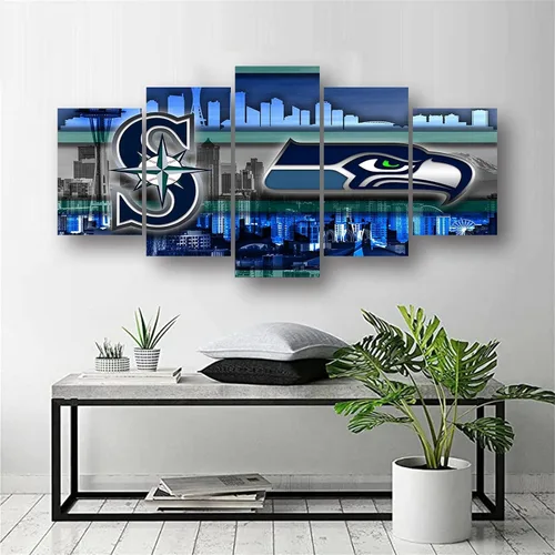 Vista 5 de Póster del equipo deportivo de Seattle City, lienzo deportivo, patrón artístico de pared, diseño Art Deco para decoración del hogar, foto