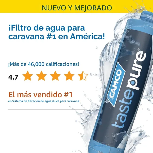 Vista 3 de Camco Tastepure - Filtro de agua para autocaravana, filtro de agua avanzado en línea con protector de manguera flexible, filtración GAC y KDF