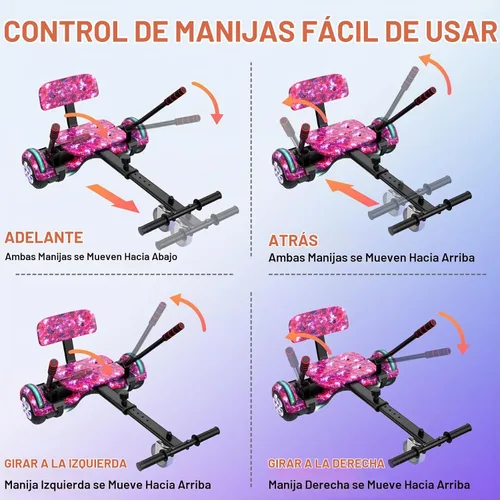 Vista 6 de LIEAGLE Self-Balancing Scooter with Seat Attachment Adjustable Frame B01-Púrpura con kart