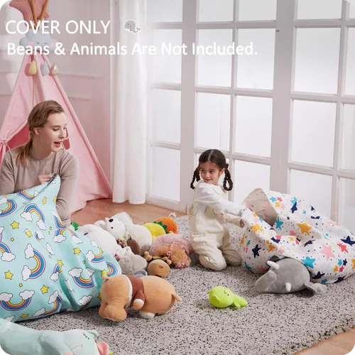 Vista 2 de Nobildonna Funda para puf de almacenamiento de animales de peluche, solo para niños y niñas, puf grande sin relleno para organizar juguetes de felpa