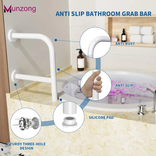 Vista 6 de Munzong - Barra de seguridad para bañera con doble agarre, barra de agarre antideslizante en forma de F de 16 pulgadas para personas mayores
