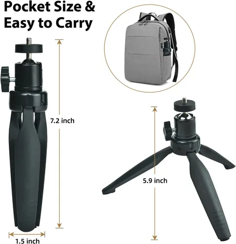 Vista 3 de Mini soporte de trípode de escritorio con cabeza esférica universal de 1/4 tornillo de 6.3 pulgadas para proyectores, cámaras DSLR, cámaras web