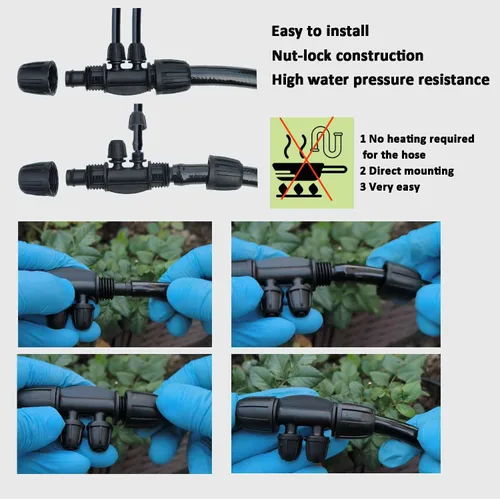 Vista 5 de Sistema de riego por goteo de 160 pies con temporizador de agua para jardín, manguera de agua principal ID 1/2 pulgada 30 pies, 1/4 pulgadas 130