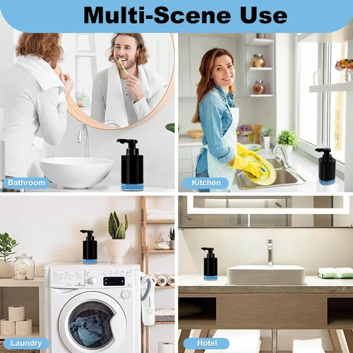 Vista 2 de AUMIO Dispensador automático de jabón líquido para manos, dispensador de jabón para encimera de baño sin contacto de 13.52 onzas, dispensador