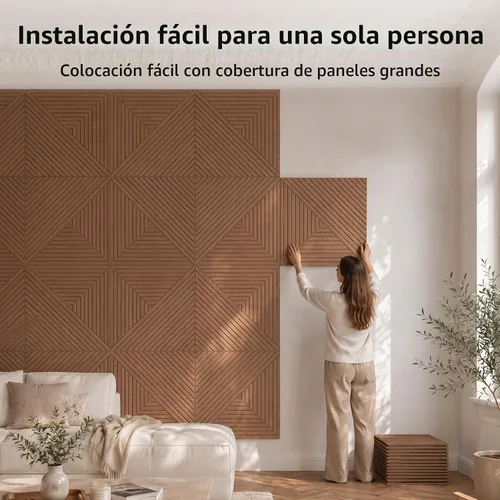 Vista 3 de TONOR Paquete de 12 paneles acústicos para despegar y pegar, 23.6 x 23.6 Nogal