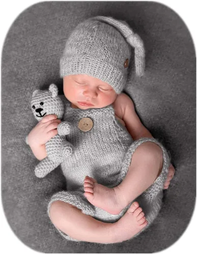 Vista 2 de Vemonllas Lindo disfraz de bebé recién nacido para niños y niñas, accesorios de fotografía, sombrero y pantalones