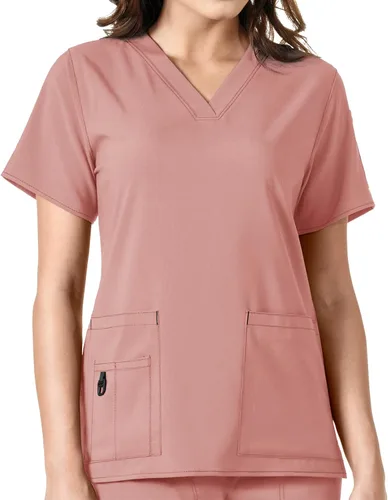 Vista 14 de Carhartt Scrubs C12110, camiseta de mujer Force® Cross-Flex de ajuste moderno con cuello en V Azul celeste