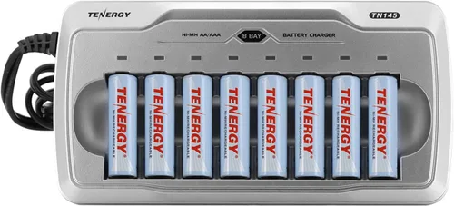 Vista 8 de Tenergy TN145 - Cargador de 8 bahías y paquete de 4 pilas AA recargables y paquete de 4 baterías AAA recargables, carga independiente, certificado