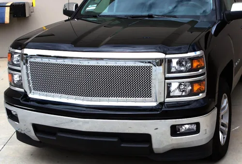 Vista 2 de Rejilla de malla con remache cromado, rejilla de repuesto completa de fábrica para Chevy Silverado 1500 2014-2015
