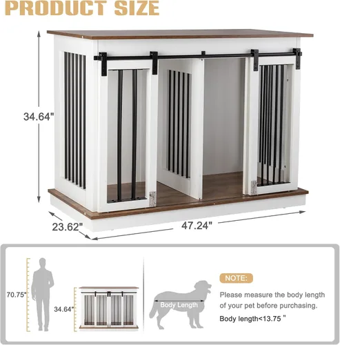 Vista 4 de Mueble de jaula para perros con divisor, mesa auxiliar de madera para perreras, casa de perro de raza grande para interiores para un perro grande
