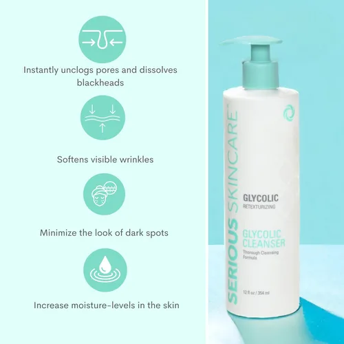 Vista 2 de Serious Skincare Limpiador facial glicólico de 12 onzas + herramienta de limpieza de cepillo facial oscilante, fórmula cremosa de limpieza profunda