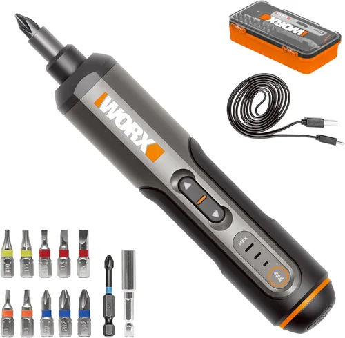 Vista 9 de WORX Destornillador de litio 4V Kit de accesorios de 30 piezas WX242L Cordless Driver with Rechargeable Battery, Black/Silver, for Home DIY