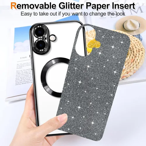Vista 113 de Hython para iPhone 15 Plus Funda con chispas brillantes, Fundas transparentes magnéticas con protector de lente de cámara [Compatible con MagSafe]