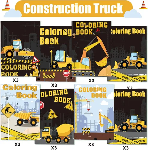 Vista 3 de Clabby 24 piezas de camiones de construcción, libro para colorear, construcción, fiesta de cumpleaños, libro para colorear de construcción