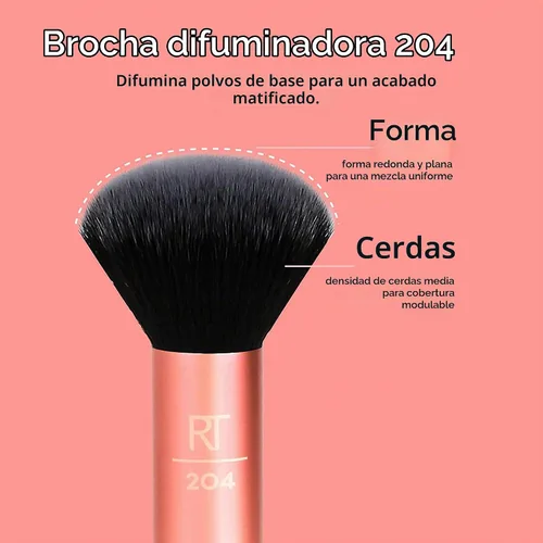 Vista 6 de Set de brochas de maquillaje sintéticas para una base impecable, cruelty-free, brocha para contornos, corrector, polvos y base, de Real Techniques