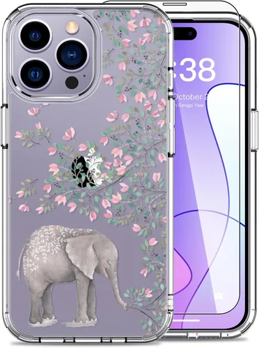 Vista 10 de LUHOURI Funda para iPhone 15 Pro con protector de pantalla, acrílico transparente Funda protectora de carga inalámbrica, ajuste delgado, diseños