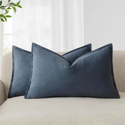 Vista 67 de Foindtower Juego de 2, Fundas Decorativas de Almohada de Lino Sólido Suaves Fundas de Cojín Europeo de Acento Estilo Granja Neutral para Silla Sofá