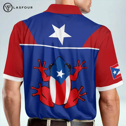 Vista 5 de LASFOUR Polo personalizado de Puerto Rico para hombres, camisetas personalizadas de Puerto Rico para hombres, camisas del orgullo puertorriqueño