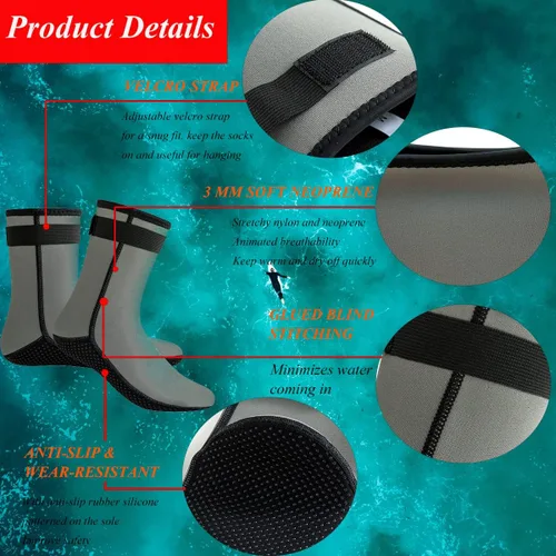 Vista 3 de Calcetines de neopreno de 0.118 pulgadas (0.118 in), calcetines térmicos antideslizantes para buceo, botines de agua para natación, deportes