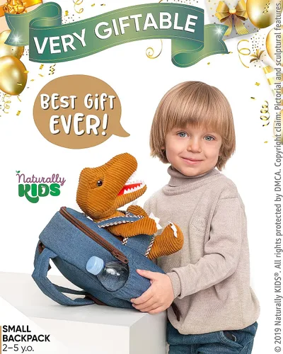 Vista 2 de Naturally KIDS Mochilas - Mochila para niños y niñas con animales de peluche - Regalos para niños y niñas de 3 4 5 años 01 Brown T-rex Mochila