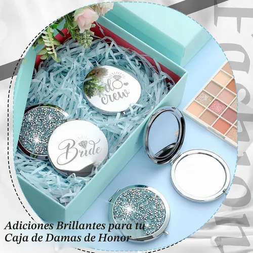 Vista 7 de Barydat 10 espejos compactos para dama de honor, regalos I Do Crew, color Azul