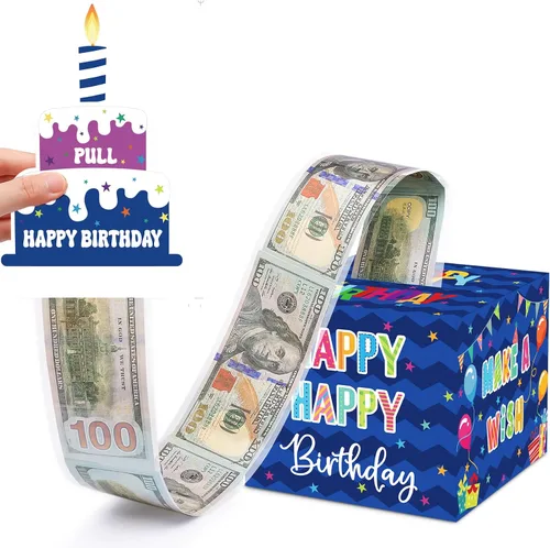 Vista 20 de Caja de regalo de cumpleaños con calcomanías de bricolaje para cualquier edad, soporte de dinero sorpresa para regalo en efectivo con tarjeta