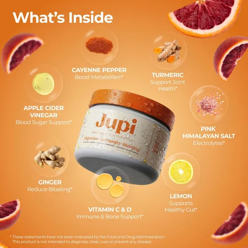 Vista 2 de Jupi Polvo de Hidratación y Bienestar – Shots de cúrcuma y jengibre, suplemento de vitamina C para energía, apoyo inmunológico y salud digestiva