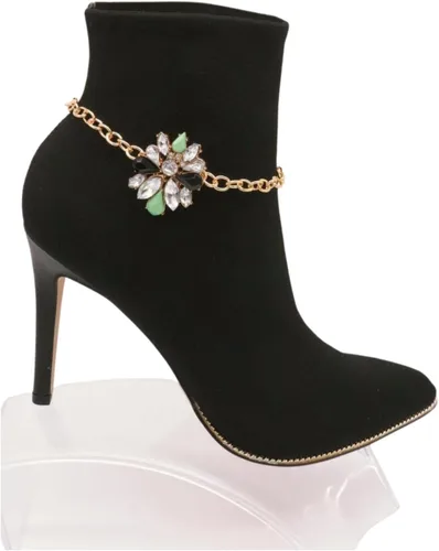Vista 5 de Trendy Fashion Jewelry Cadena de bota occidental para mujer, pulsera de metal dorado, tobillera con dije de estrella brillante, Metal