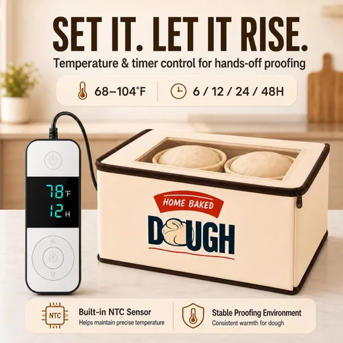 Vista 9 de BLUBYEES Caja de fermentación plegable mejorada con calefacción de 3 lados, sensor NTC incorporado y control preciso de temperatura de 68-104°F