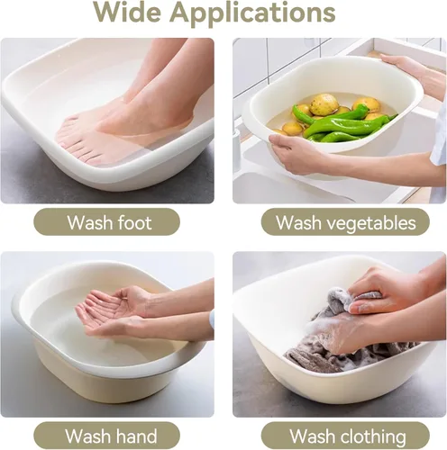 Vista 5 de Lavabo portátil para lavar, lavabo multiusos de plástico, bandeja apilable de frutas y verduras para limpieza (S, blanco)