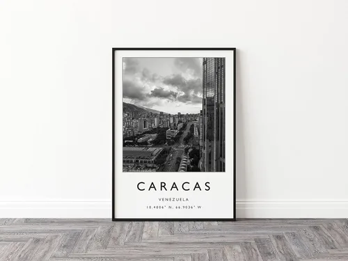 Vista 3 de Caracas Venezuela Travel Print, Caracas Travel Poster, Venezuela Travel Print, South America Travel Poster, Viajes, Blanco y Negro #111