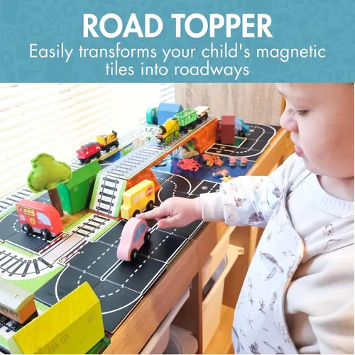 Vista 5 de Learn & Grow Paquete de Expansión de Azulejos Magnéticos de Carretera - Set de 40 Piezas de Complementos de Carretera para Autos, Aprendizaje STEM