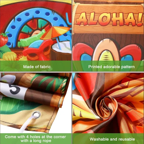Vista 7 de Luau Party Games Hawaiian Tiki Party Toss Games Banner con 3 bolsas de frijoles, decoración de tótem para suministros de carnaval tropical de verano