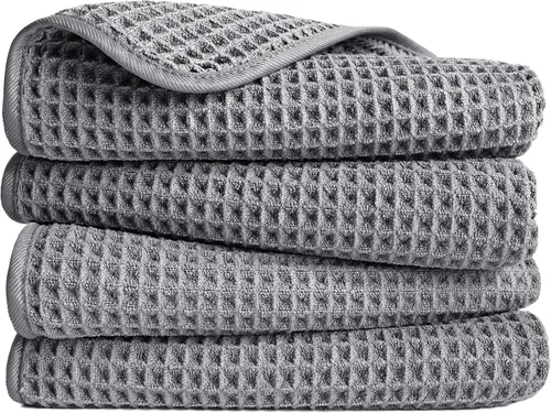 Vista 18 de POLYTE Toalla de mano de microfibra de 430 GSM, sin pelusas, 16 x 30 pulgadas, paquete de 4 (tejido de gofre) Paquete de 4, de gran tamaño, sin