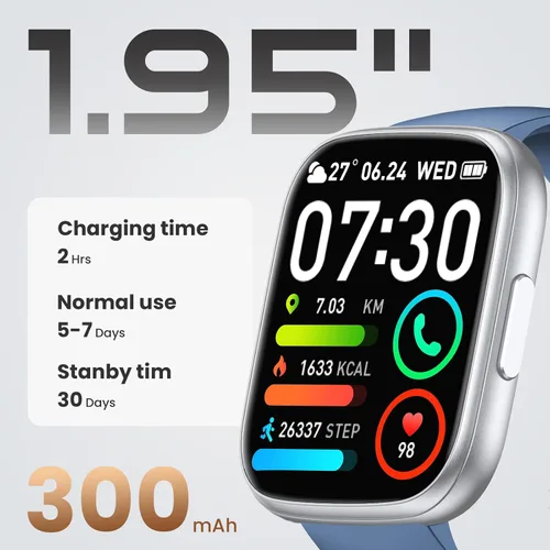 Vista 2 de Reloj inteligente para hombres y mujeres (respuesta/hacer llamadas), pantalla táctil de 1.95 pulgadas con monitor de frecuencia cardíaca/sueño