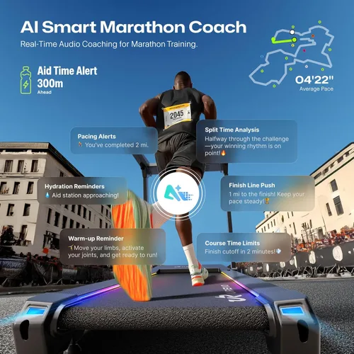 Vista 4 de 1st Smart Home - Cinta de correr solo para maratonistas con masajeador inteligente de pantorrillas, cintas de correr silenciosas UREVO para el hogar