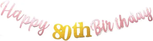 Vista 8 de Cartel de papel con purpurina de doble tamaño, color negro, con texto en inglés «Happy 80th Birthday», «No DIY Gold Glitter» para fiesta