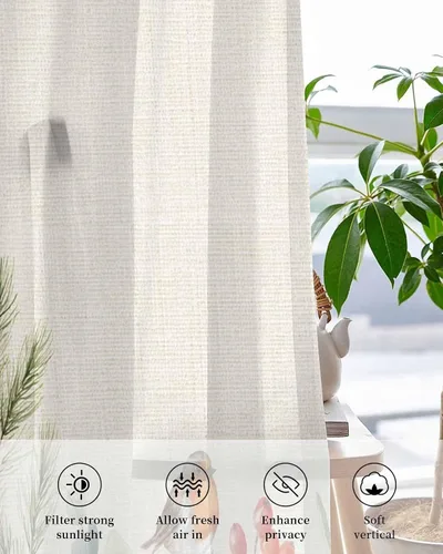 Vista 4 de Cortinas traslúcidas retro de eucalipto de 96 pulgadas de largo, juego de 2 paneles de cortinas para cocina, dormitorio, sala de estar, puerta