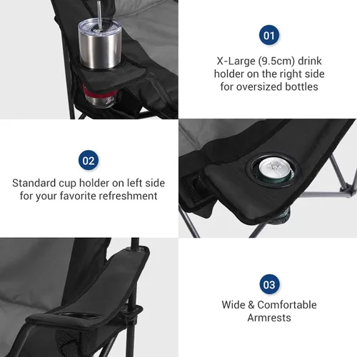 Vista 6 de AsterOutdoor - Silla plegable de campamento acolchada con portavasos grandes, organizador lateral y bolsillo trasero para exteriores, campamento