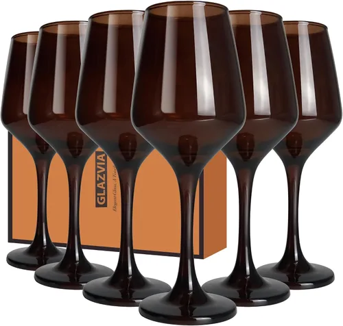 Vista 16 de Juego de 6 copas de vino ámbar con tallo de 12 onzas, gruesas y coloridas, aptas para lavavajillas, para rojo o blanco, regalo para fiestas