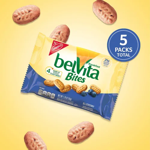 Vista 2 de belVita Bocadillos de galletas de desayuno, sabor a arándano, 5 paquetes