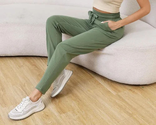 Vista 4 de lemonsky Pantalones deportivos de pierna recta con cordón para mujer, pantalones deportivos casuales con bolsillos, pantalones de entrenamiento