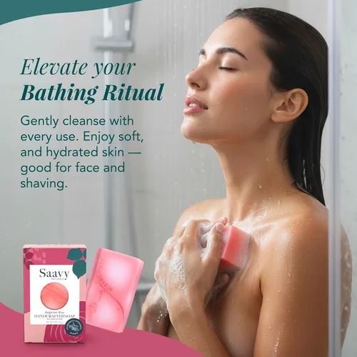 Vista 4 de Saavy Naturals Barras de jabón corporal hechas a mano, rosa búlgara, hidratante para mujeres, fórmula vegana orgánica, espuma cremosa sin residuos